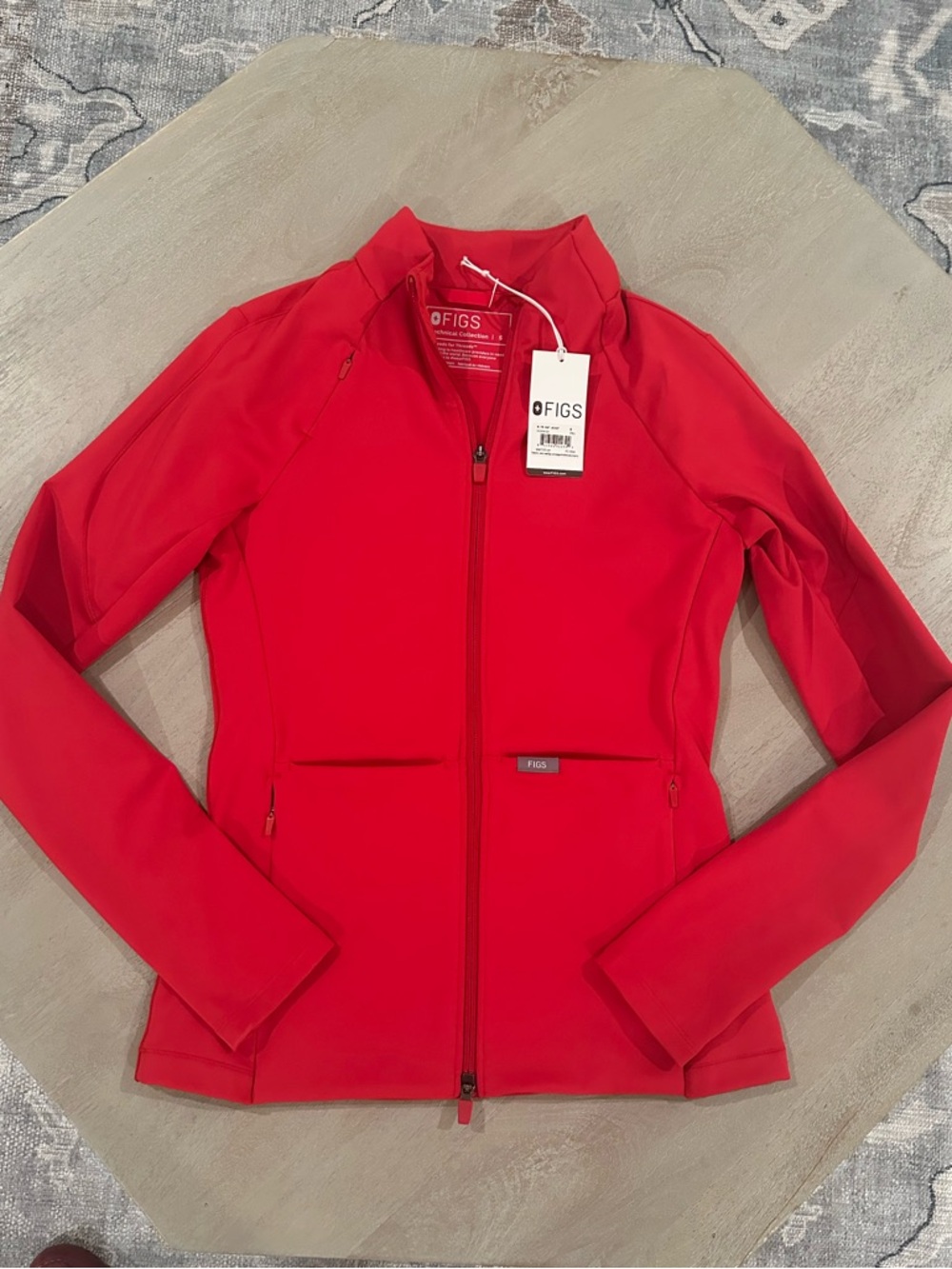 Figs Pop Red On Shift Contourknit scrub jacket